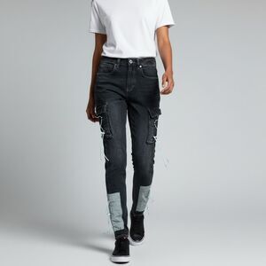 Serenede Black Cargo Skinny Jeans Turquoise Patches & Bungees Women's 28 Sporty